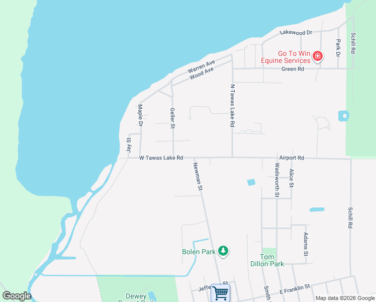 map of restaurants, bars, coffee shops, grocery stores, and more near 877-963 Geller St in East Tawas