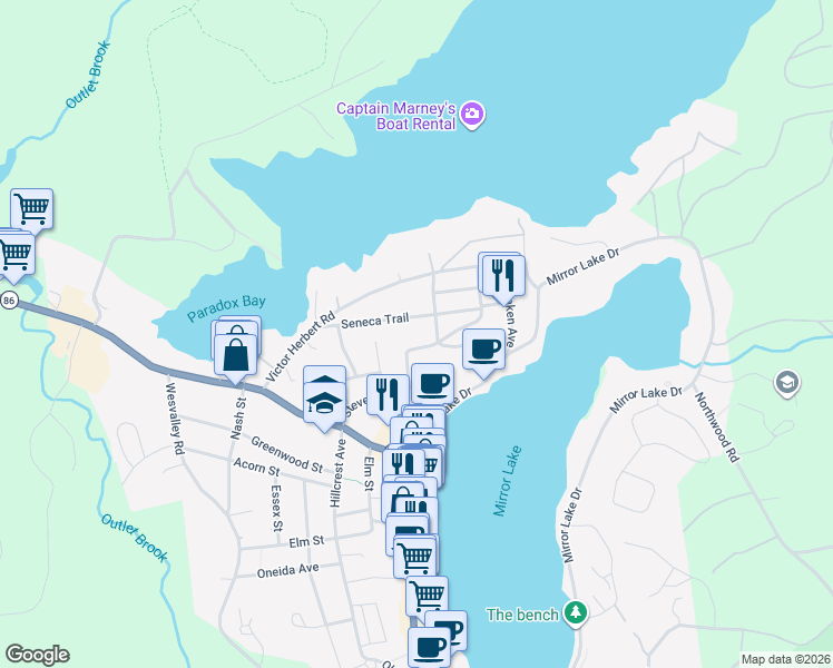map of restaurants, bars, coffee shops, grocery stores, and more near 1-3 Signal Hill Rd in Lake Placid