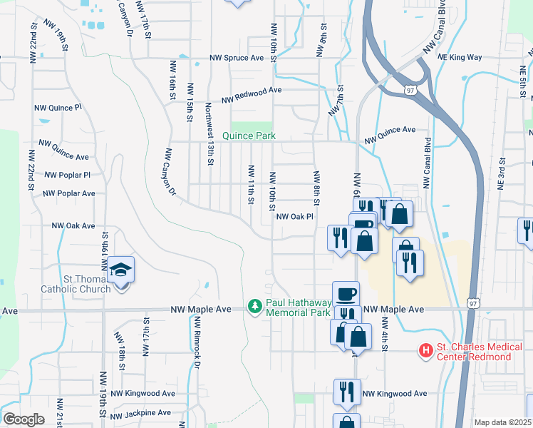map of restaurants, bars, coffee shops, grocery stores, and more near 2035 Northwest 10th Street in Redmond