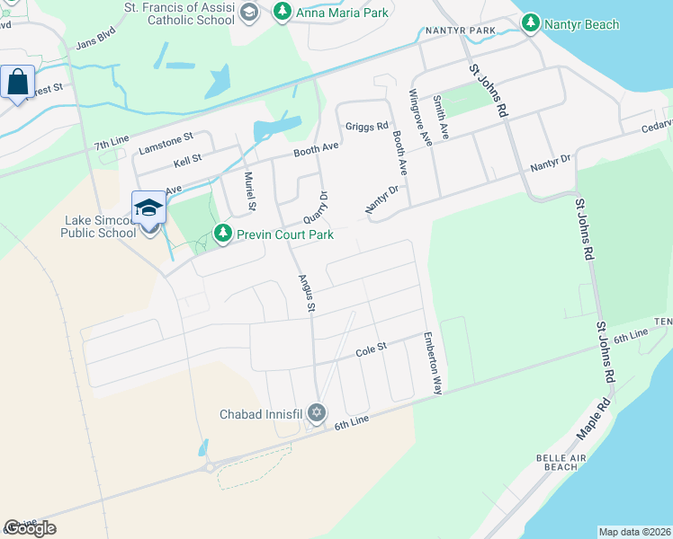 map of restaurants, bars, coffee shops, grocery stores, and more near 1767 Emberton Way in Innisfil