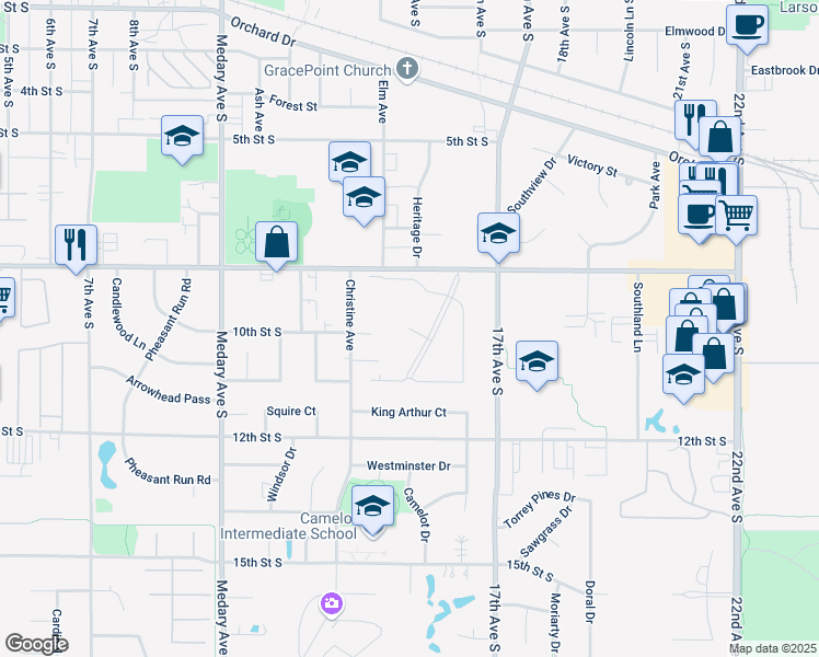 map of restaurants, bars, coffee shops, grocery stores, and more near 1500 Sequoia Court in Brookings