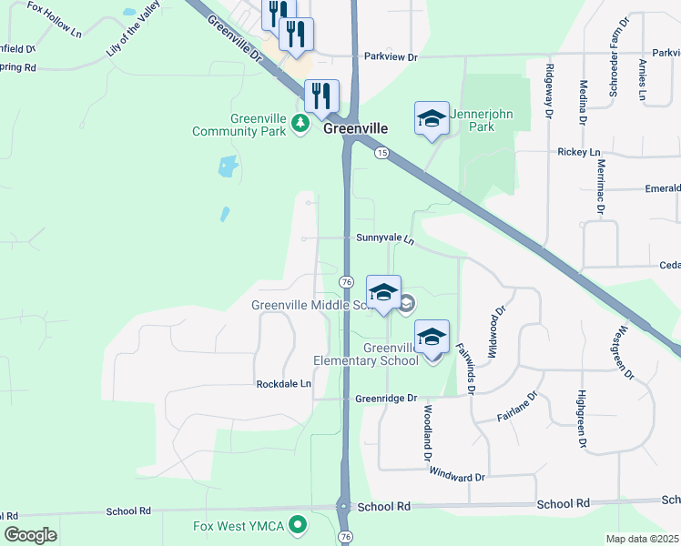 map of restaurants, bars, coffee shops, grocery stores, and more near in Greenville