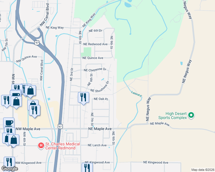 map of restaurants, bars, coffee shops, grocery stores, and more near 811 Northeast Paiute Court in Redmond