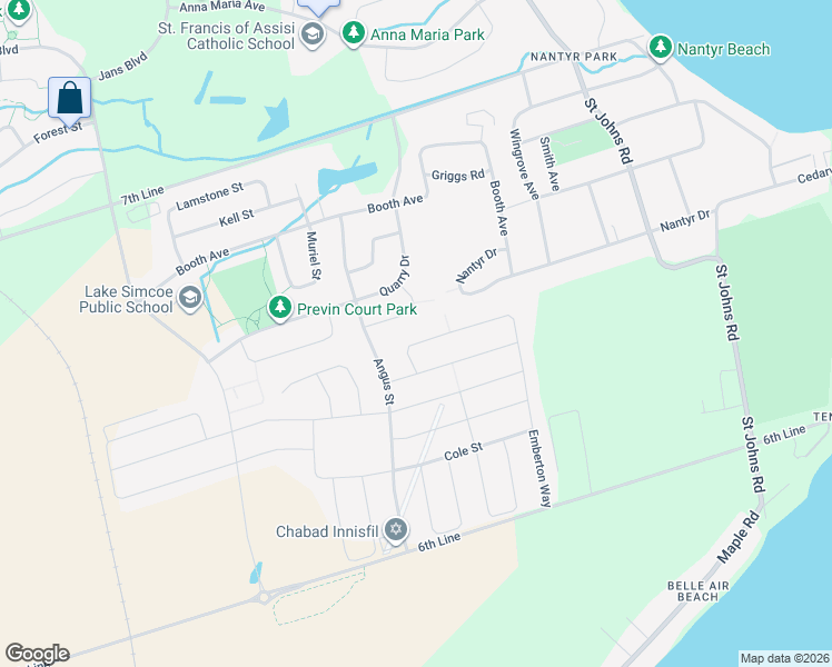 map of restaurants, bars, coffee shops, grocery stores, and more near 1797 Emberton Way in Innisfil