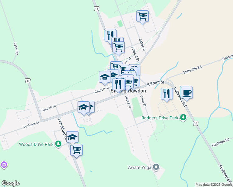 map of restaurants, bars, coffee shops, grocery stores, and more near 44 West Front Street in Stirling-Rawdon