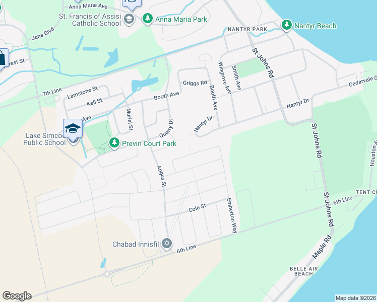 map of restaurants, bars, coffee shops, grocery stores, and more near 1767 Emberton Way in Innisfil