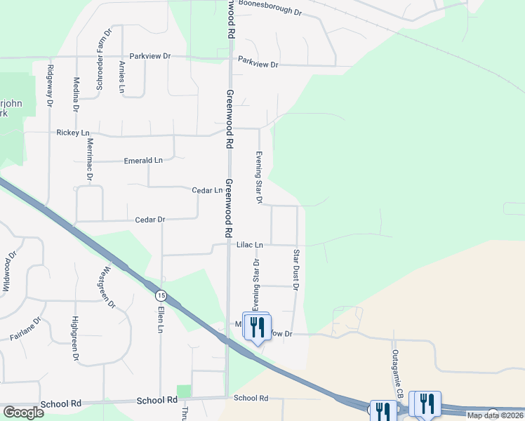map of restaurants, bars, coffee shops, grocery stores, and more near N1538 Greenwood Road in Greenville