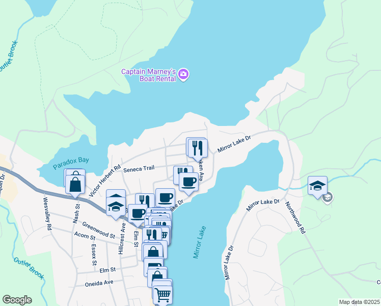 map of restaurants, bars, coffee shops, grocery stores, and more near 202 Victor Herbert Road in Lake Placid