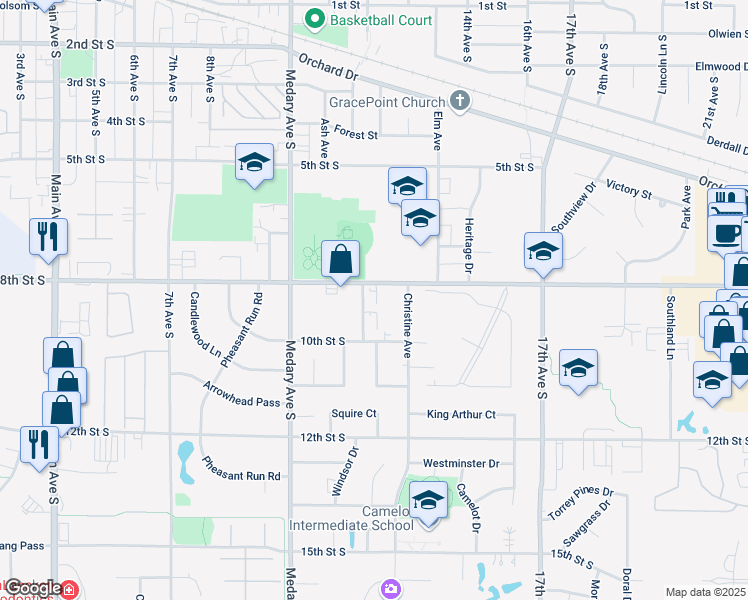 map of restaurants, bars, coffee shops, grocery stores, and more near 1200-1318 8th Street South in Brookings