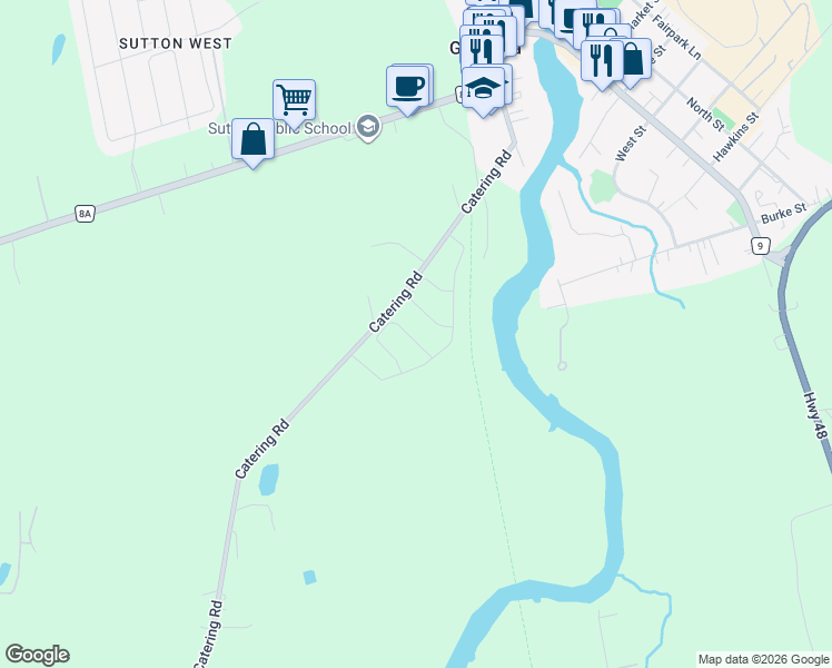 map of restaurants, bars, coffee shops, grocery stores, and more near 40 Ainslie Hill Crescent in Georgina