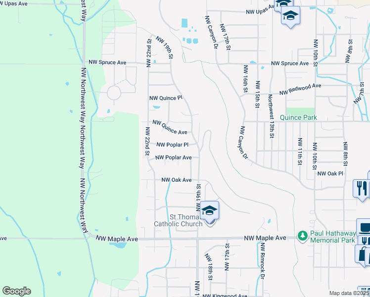 map of restaurants, bars, coffee shops, grocery stores, and more near 1934 Northwest Poplar Place in Redmond