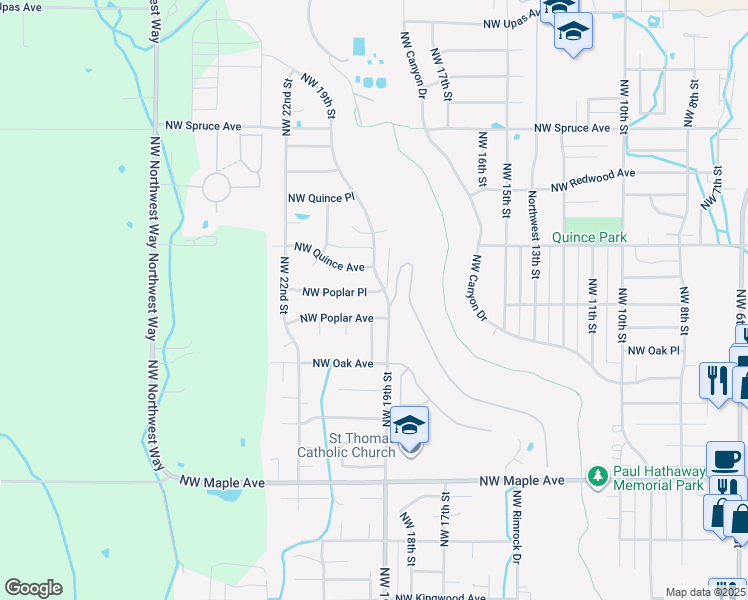 map of restaurants, bars, coffee shops, grocery stores, and more near 1934 Northwest Poplar Place in Redmond