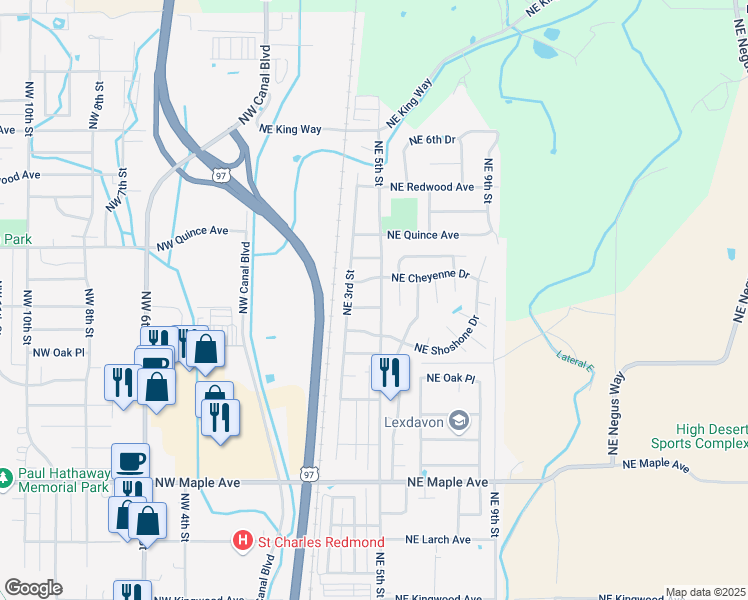map of restaurants, bars, coffee shops, grocery stores, and more near 497 Northeast Poplar Lane in Redmond