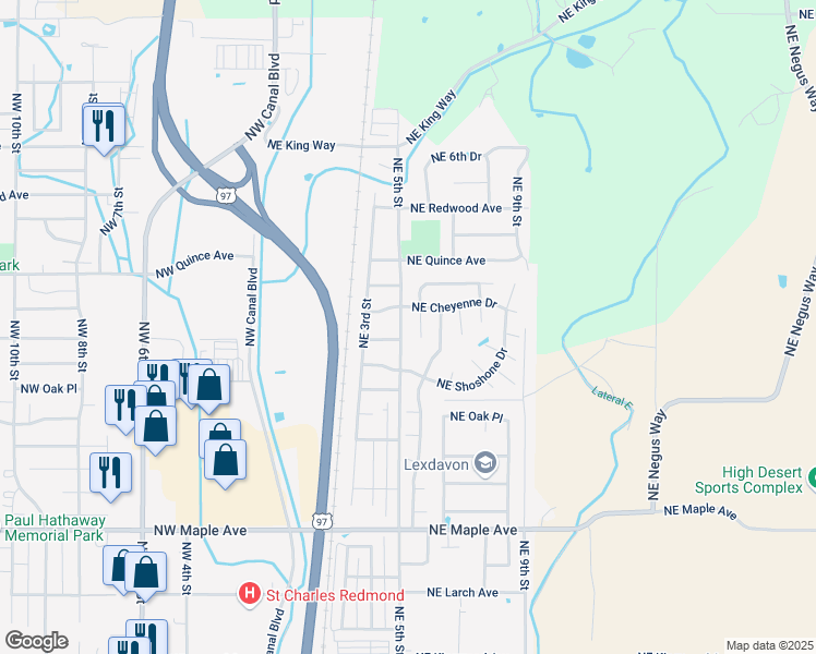 map of restaurants, bars, coffee shops, grocery stores, and more near 497 Northeast Poplar Lane in Redmond