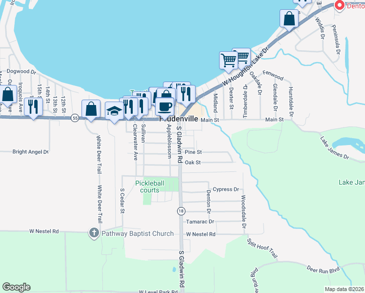 map of restaurants, bars, coffee shops, grocery stores, and more near 101-113 Aspen St in Denton Township