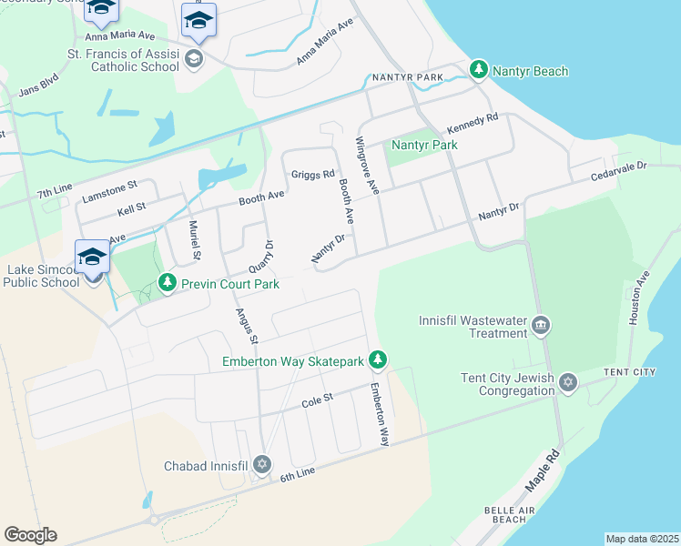 map of restaurants, bars, coffee shops, grocery stores, and more near 999 Nantyr Drive in Innisfil