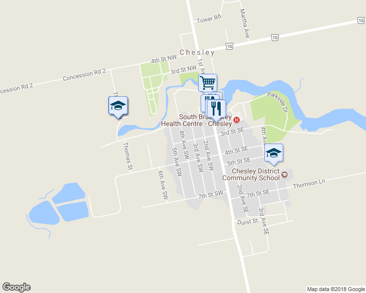 map of restaurants, bars, coffee shops, grocery stores, and more near 83 3rd Street Southwest in Chesley