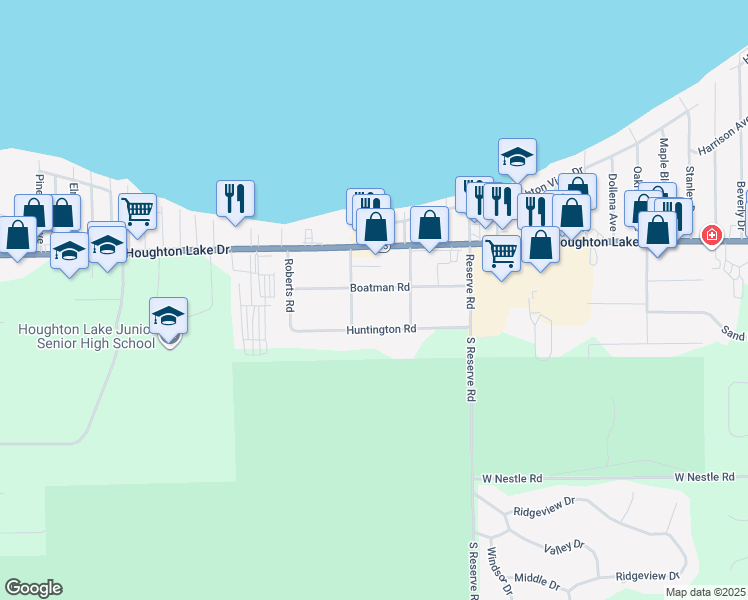 map of restaurants, bars, coffee shops, grocery stores, and more near 201-299 Homestead Road in Denton Township