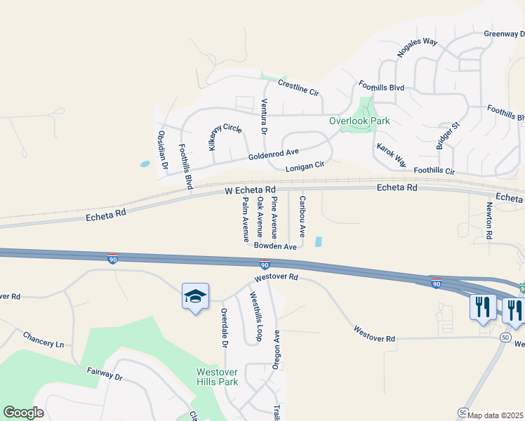 map of restaurants, bars, coffee shops, grocery stores, and more near 3201 Echeta Road in Gillette