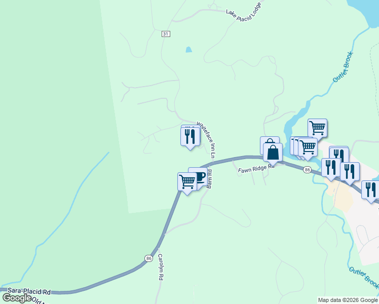 map of restaurants, bars, coffee shops, grocery stores, and more near 7 Whiteface Inn Lane in Lake Placid