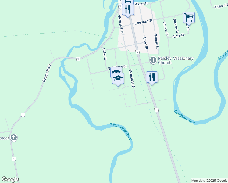 map of restaurants, bars, coffee shops, grocery stores, and more near 161 Arnaud Street in Paisley