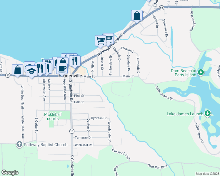 map of restaurants, bars, coffee shops, grocery stores, and more near 100-112 Indian Oaks in Denton Township
