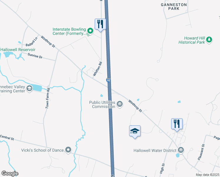 map of restaurants, bars, coffee shops, grocery stores, and more near Winthrop Street in Hallowell