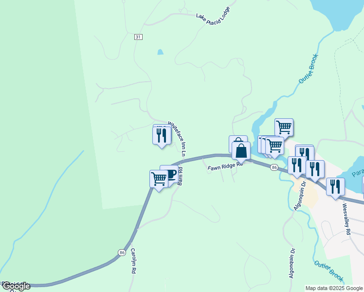 map of restaurants, bars, coffee shops, grocery stores, and more near 8 Whiteface Inn Lane in Lake Placid