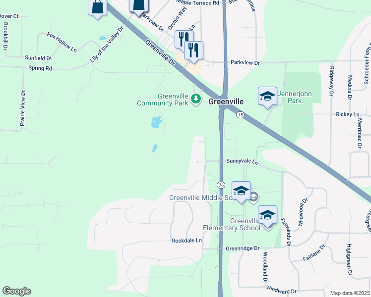 map of restaurants, bars, coffee shops, grocery stores, and more near W6937 Hawkfield Court in Greenville