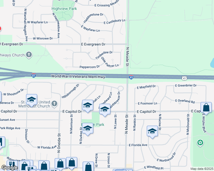 map of restaurants, bars, coffee shops, grocery stores, and more near 156 Northbreeze Drive in Appleton
