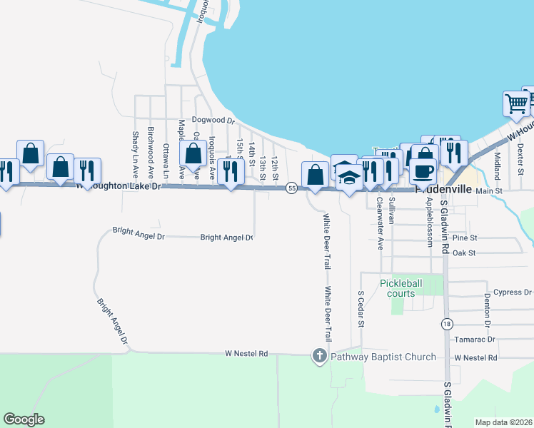map of restaurants, bars, coffee shops, grocery stores, and more near in Prudenville
