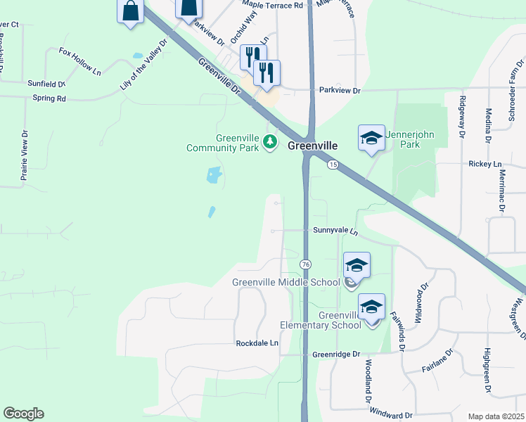 map of restaurants, bars, coffee shops, grocery stores, and more near W6937 Hawkfield Court in Greenville