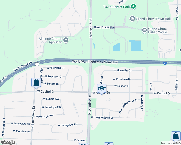map of restaurants, bars, coffee shops, grocery stores, and more near 4 Chappell Court in Appleton