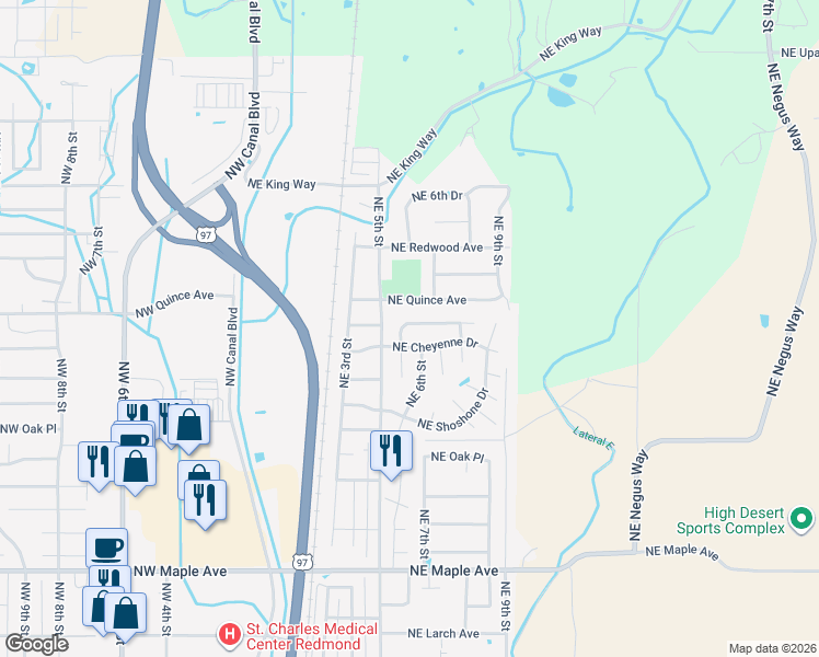 map of restaurants, bars, coffee shops, grocery stores, and more near 552 Northeast Apache Circle in Redmond