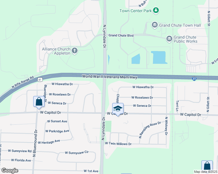 map of restaurants, bars, coffee shops, grocery stores, and more near 4 Chappell Court in Appleton