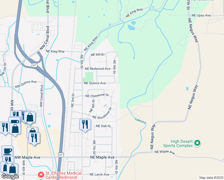map of restaurants, bars, coffee shops, grocery stores, and more near 865 NE Shoshone Dr in Redmond