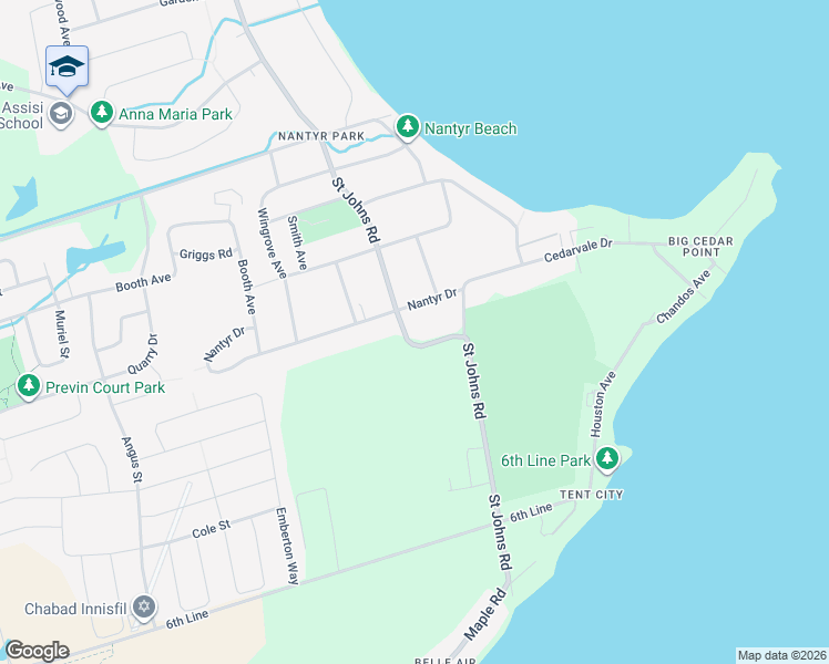 map of restaurants, bars, coffee shops, grocery stores, and more near 1655 Saint Johns Road in Innisfil