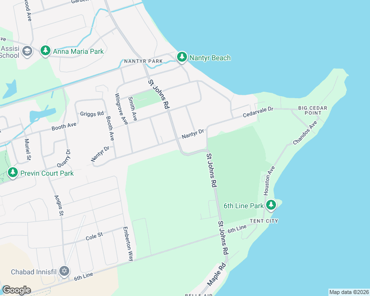 map of restaurants, bars, coffee shops, grocery stores, and more near 1655 Saint Johns Road in Innisfil