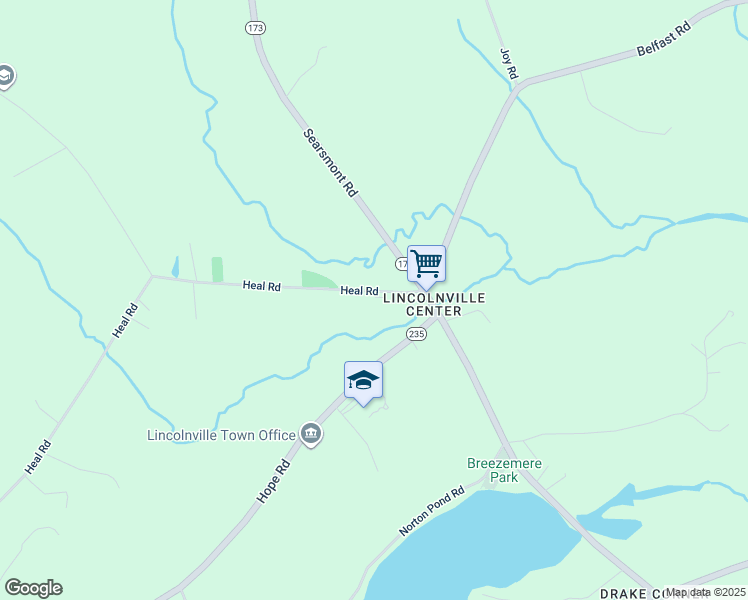 map of restaurants, bars, coffee shops, grocery stores, and more near 14 Heal Road in Lincolnville