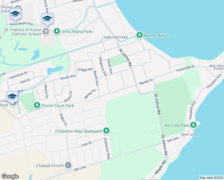 map of restaurants, bars, coffee shops, grocery stores, and more near 940 Nantyr Drive in Innisfil
