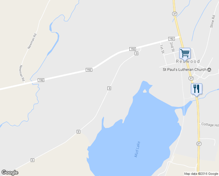 map of restaurants, bars, coffee shops, grocery stores, and more near County Road 3 in Redwood