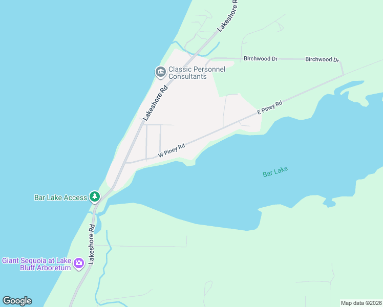 map of restaurants, bars, coffee shops, grocery stores, and more near 63 West Piney Road in Manistee