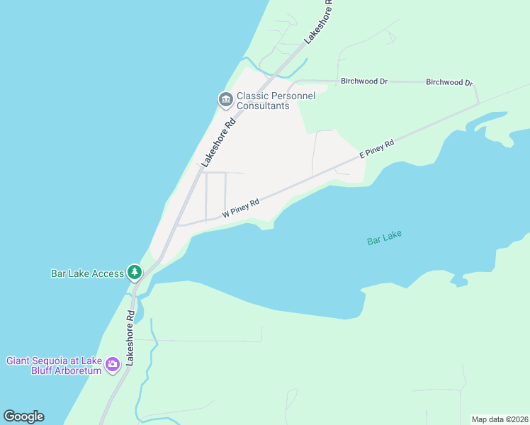 map of restaurants, bars, coffee shops, grocery stores, and more near 63 West Piney Road in Manistee