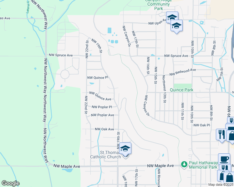 map of restaurants, bars, coffee shops, grocery stores, and more near 2342 Northwest 19th Street in Redmond