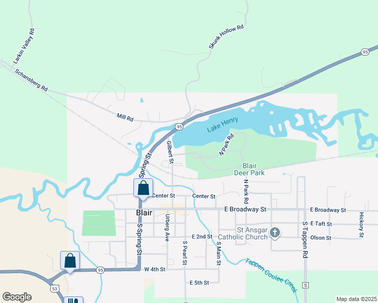 map of restaurants, bars, coffee shops, grocery stores, and more near in Blair