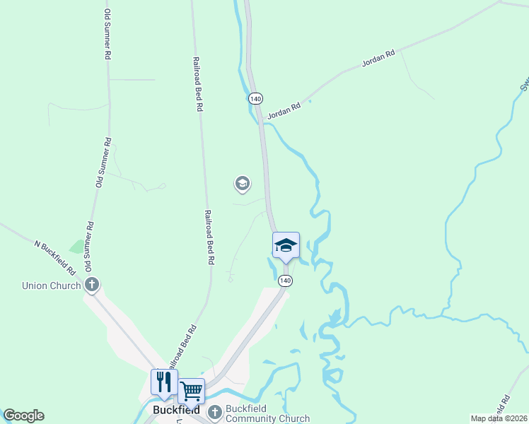 map of restaurants, bars, coffee shops, grocery stores, and more near 4 Lyn Road in Buckfield