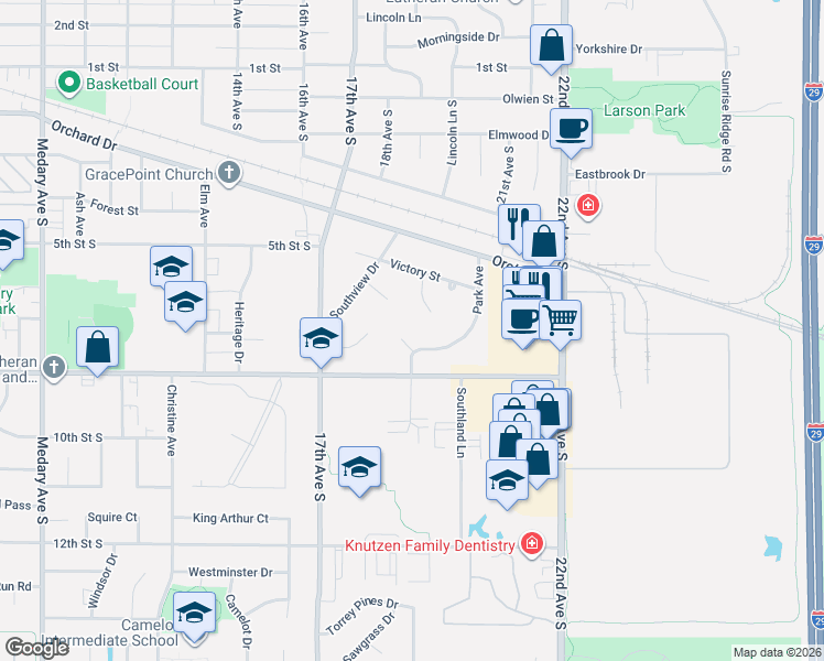map of restaurants, bars, coffee shops, grocery stores, and more near 676 Park Avenue in Brookings
