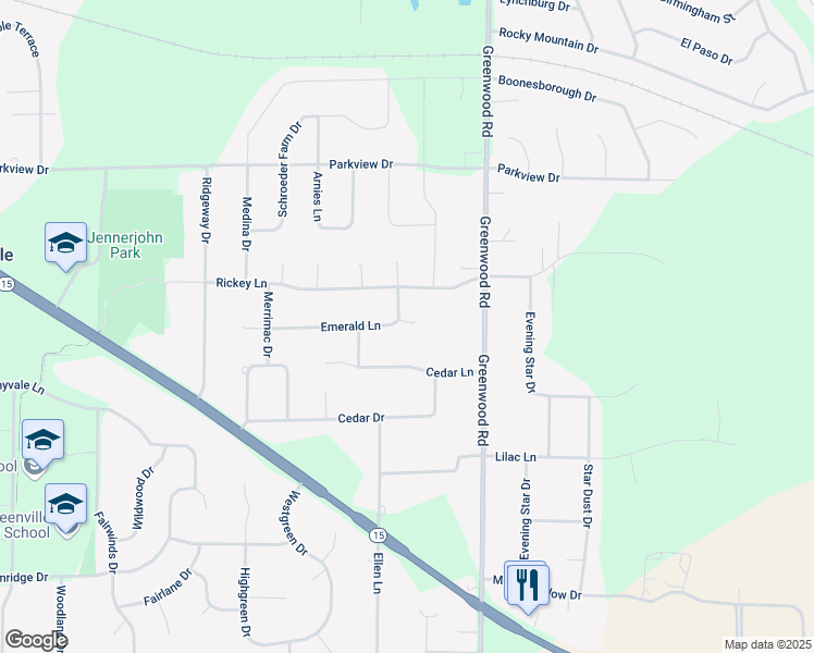 map of restaurants, bars, coffee shops, grocery stores, and more near W6553 Rhinestone Court in Greenville