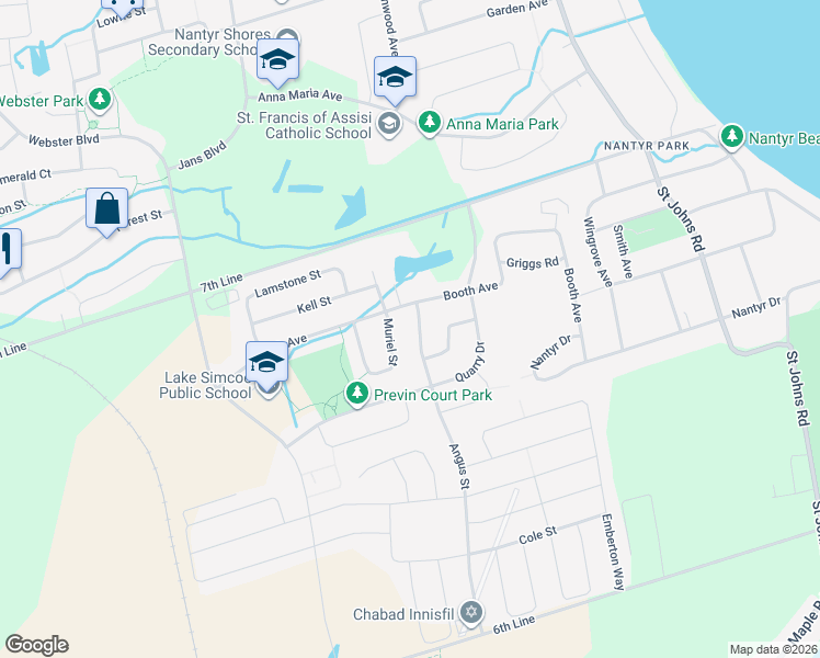 map of restaurants, bars, coffee shops, grocery stores, and more near 1059 Muriel Street in Innisfil