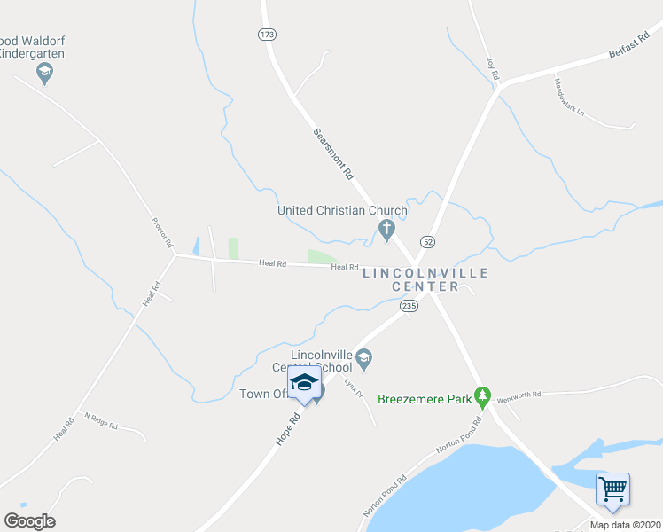 map of restaurants, bars, coffee shops, grocery stores, and more near 14 Heal Road in Lincolnville